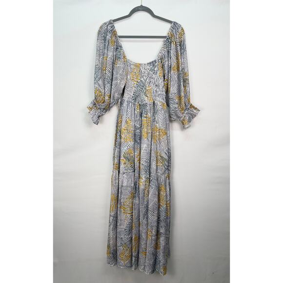 Free People x Fate Boho Maxi Dress Size Small Tropical Stripe Puff Sleeve - Picture 3 of 6